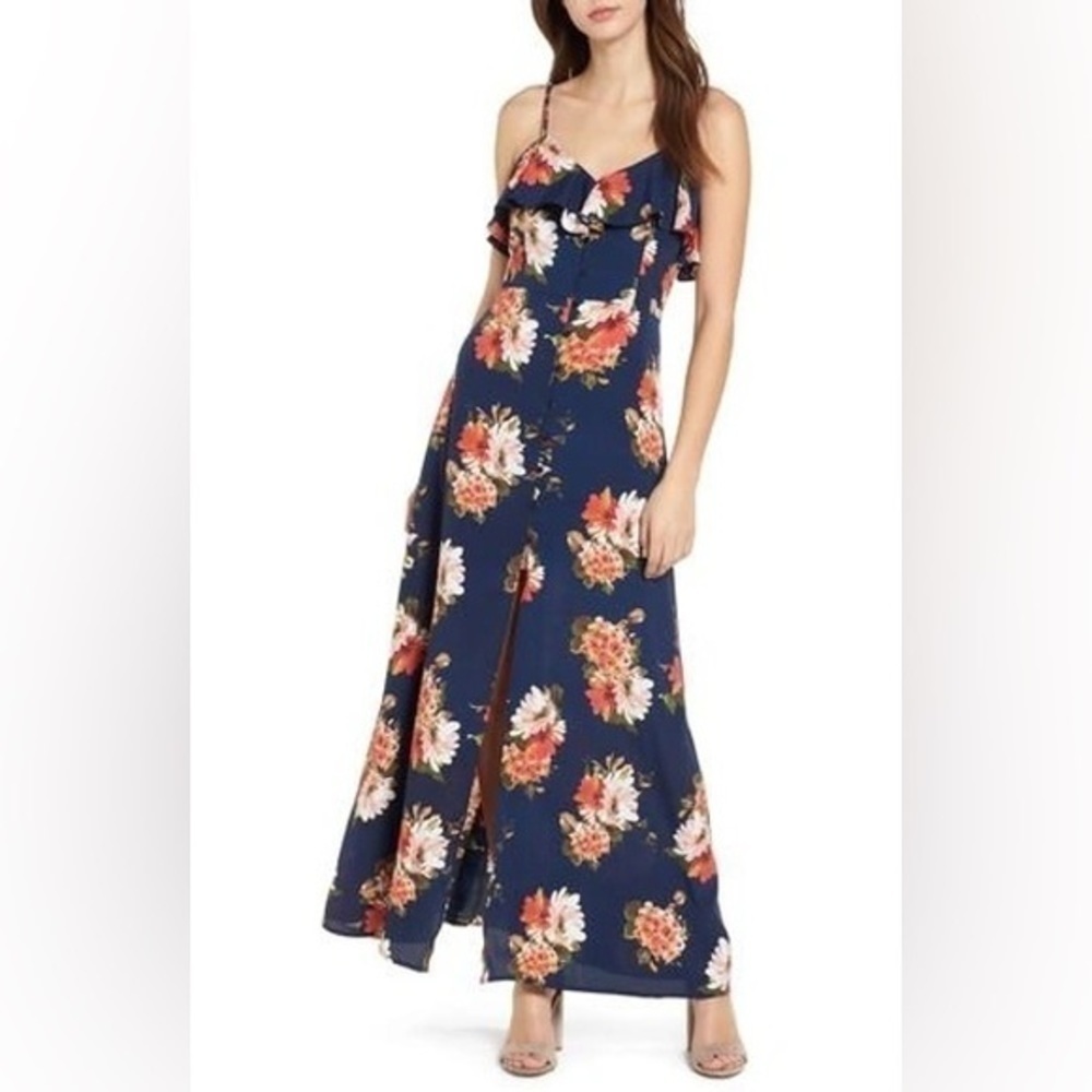 Band Of Gypsies Button Front Down Flounce Floral Maxi Dress 💕 - Picture 6 of 16